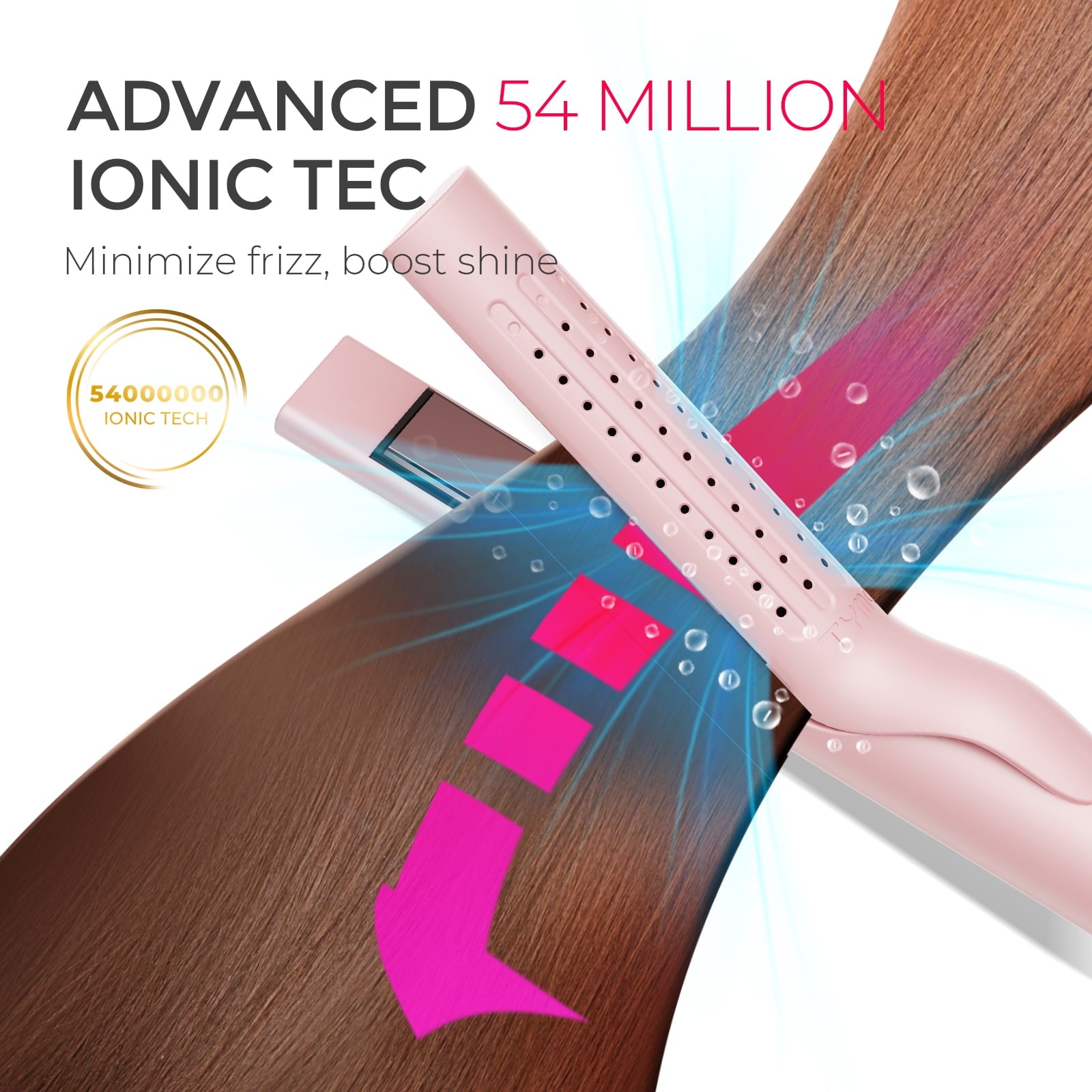 TYMO 360° Airflow Curling Iron, Flat Iron Hair Straightener and Curler 2 in 1, 5 Temps & Dual Voltage, 1.25 Inch, Pink