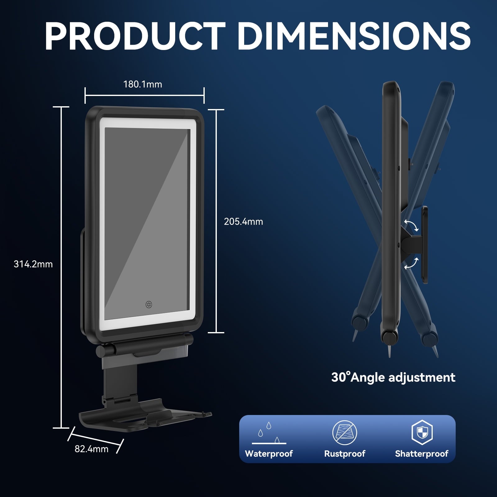 NEXPURE LED Fogless Shower Mirror with Lighted Tricolor, Razor Holder, Touch Sensor, Mirror for Shower