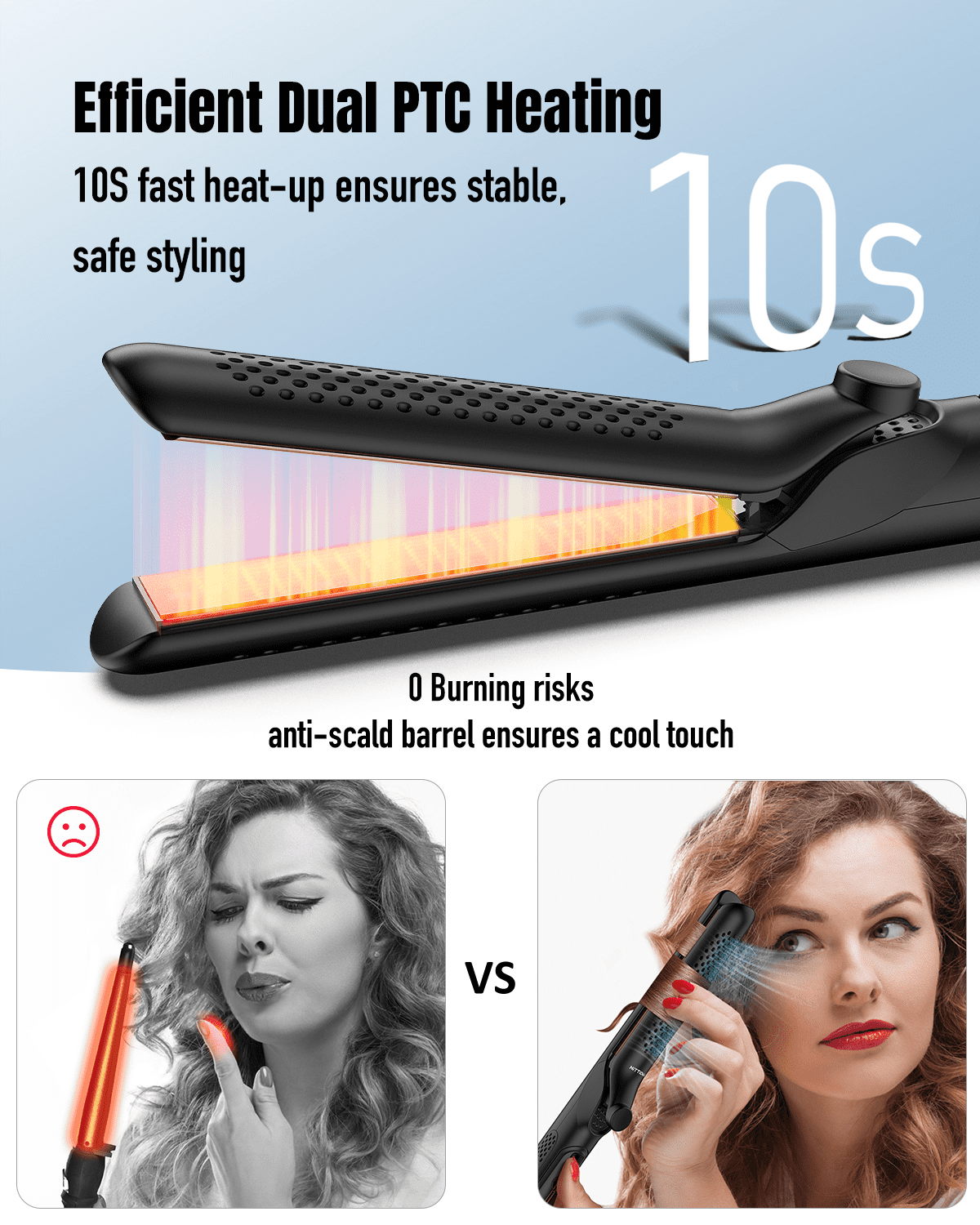 RACCOMB Salon 2 in 1 Curling Iron, 360° Airflow Styler, Ionic Ceramic Hair Wand, Dual Voltage, Black