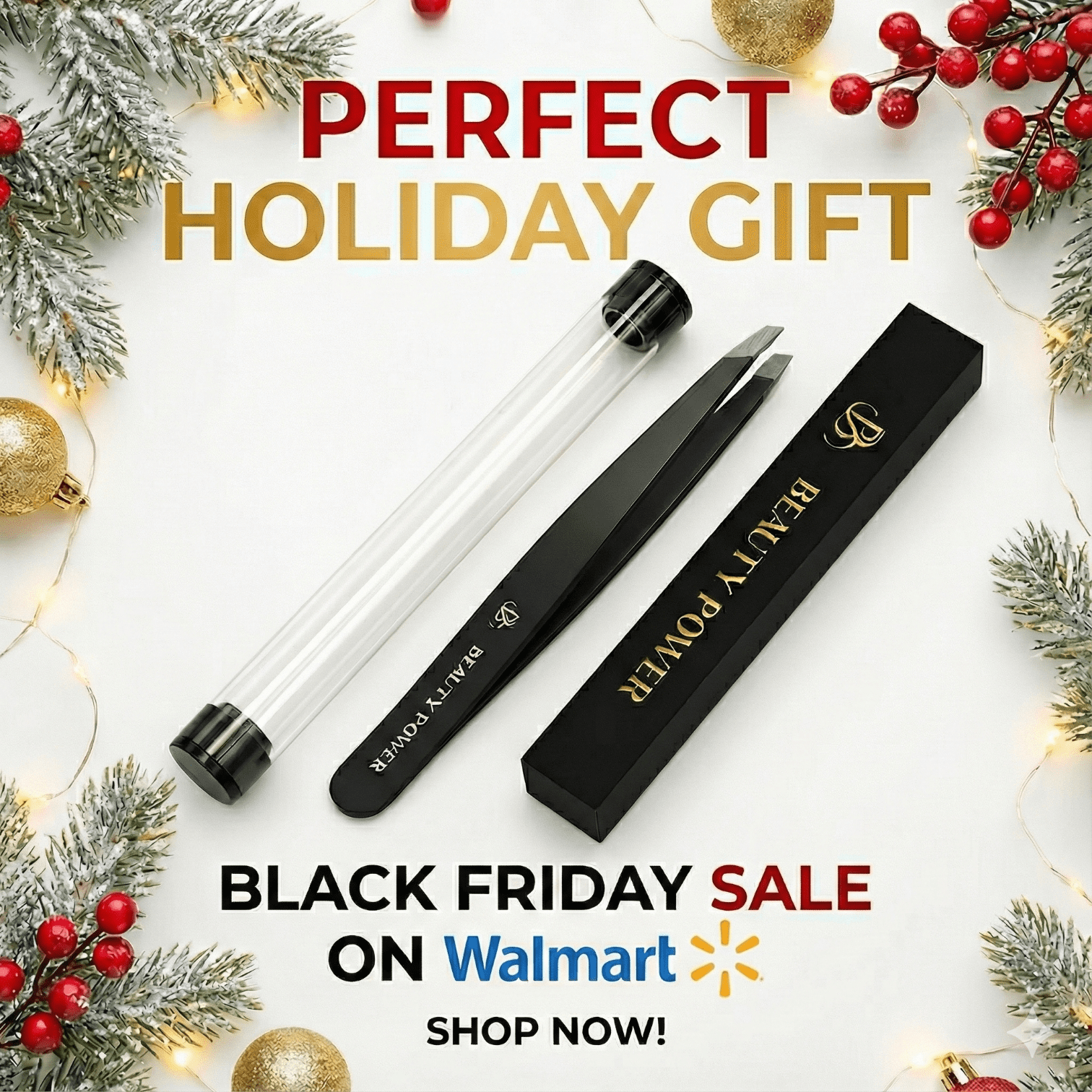 Beauty Power Professional Ultra Precision Slant Tweezers - German Stainless Steel Tweezers for Eyebrows, Facial Hair, Chin & Ingrown Hair Removal, Durable & Lightweight Grooming Tool (Matte Black)