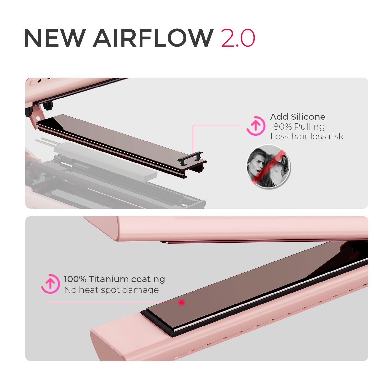 TYMO 360° Airflow Curling Iron, Flat Iron Hair Straightener and Curler 2 in 1, 5 Temps & Dual Voltage, 1.25 Inch, Pink