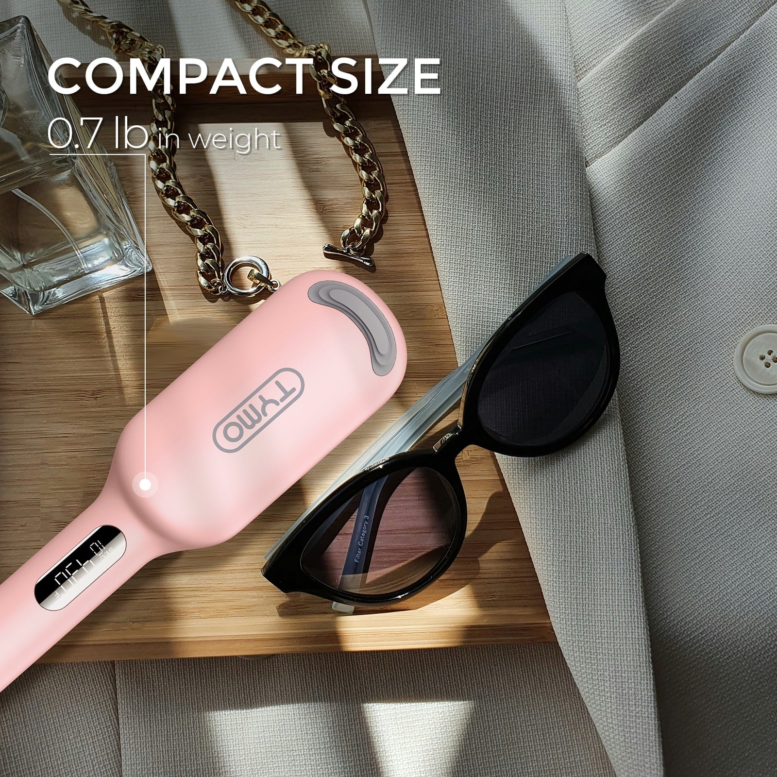 TYMO COMPACT ROVY Curling Iron & Hair Crimper Waver for Short Hair, Dual Voltage for Easy Lasting Curls, 1 Inch, 0.7lb, Pink