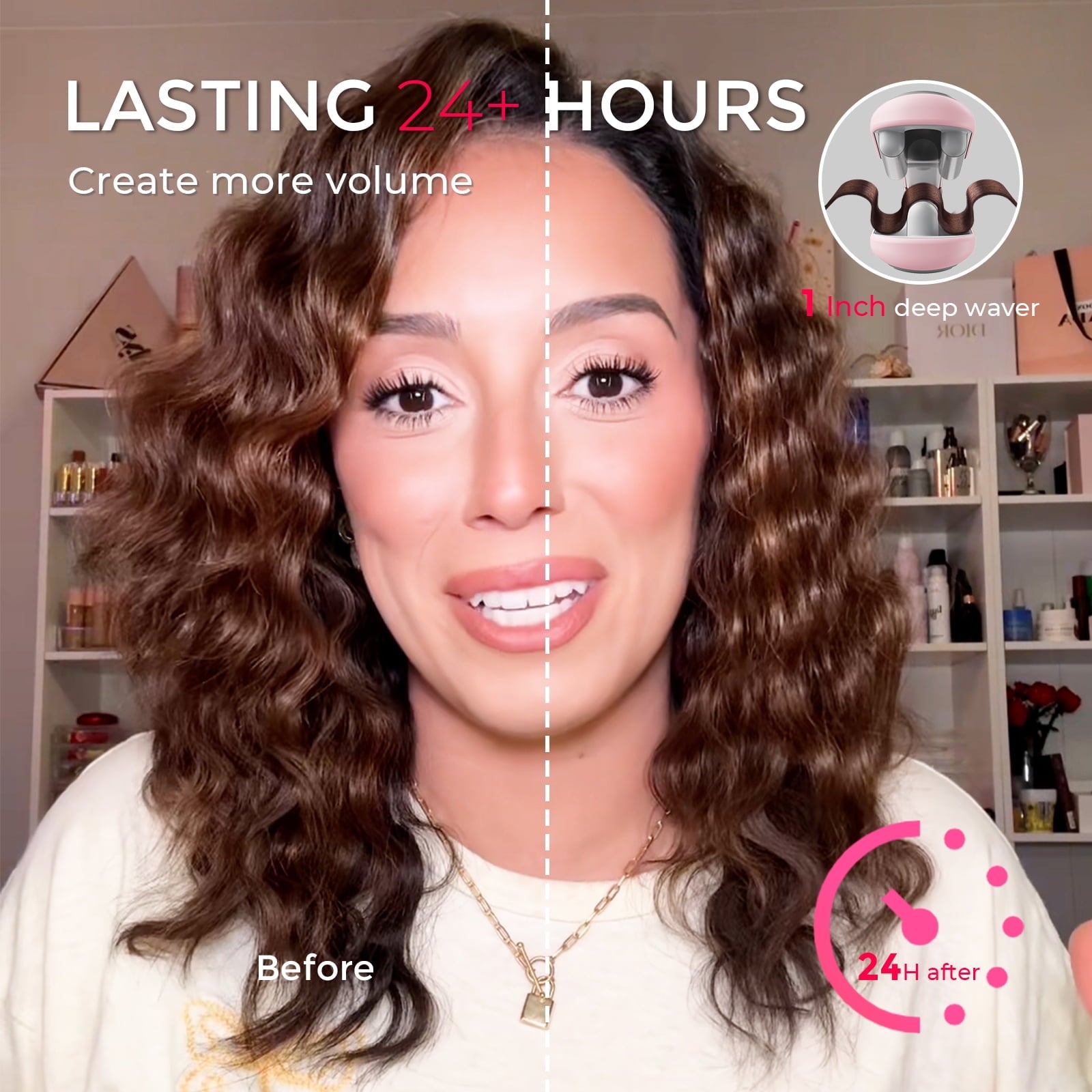 TYMO COMPACT ROVY Curling Iron & Hair Crimper Waver for Short Hair, Dual Voltage for Easy Lasting Curls, 1 Inch, 0.7lb, Pink