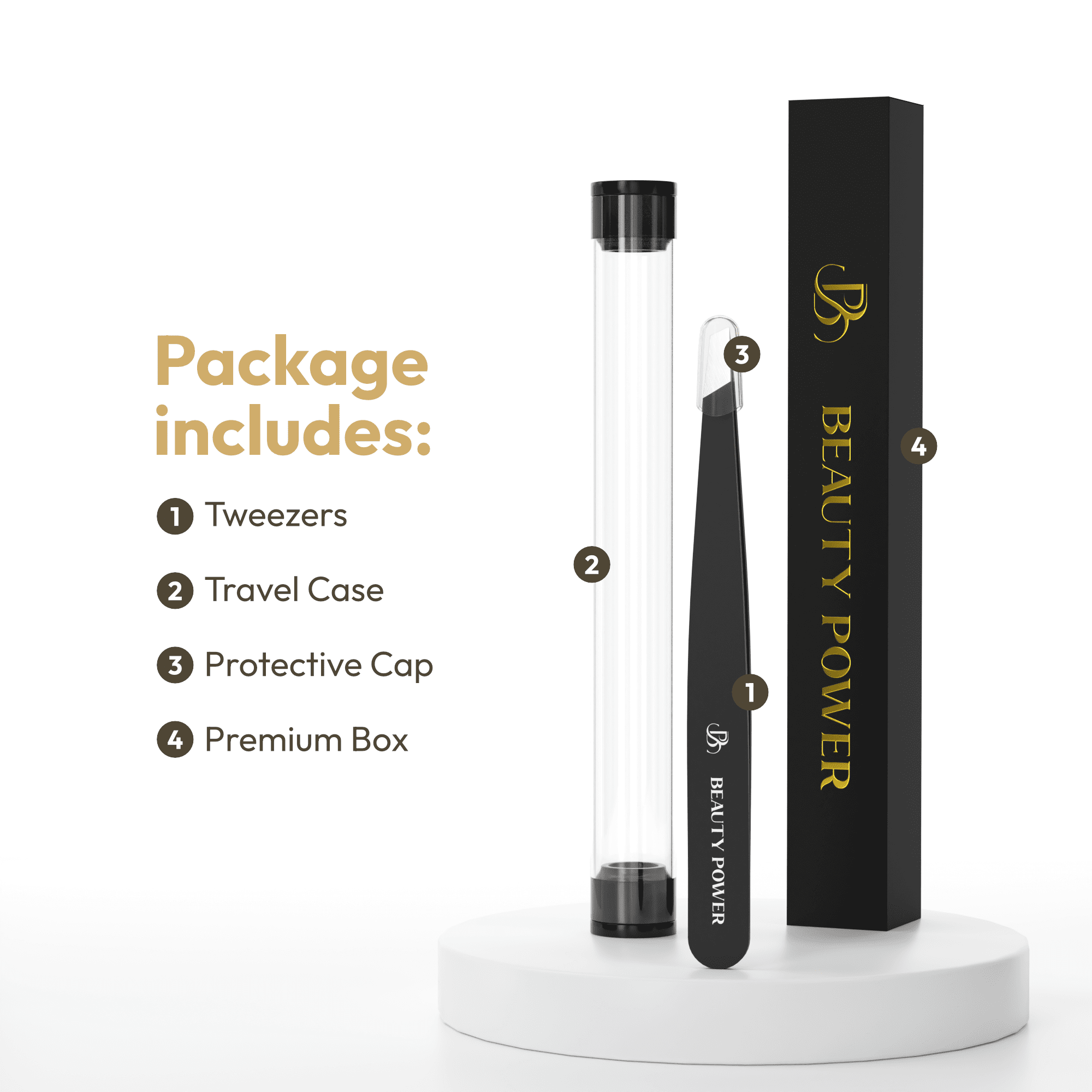 Beauty Power Professional Ultra Precision Slant Tweezers - German Stainless Steel Tweezers for Eyebrows, Facial Hair, Chin & Ingrown Hair Removal, Durable & Lightweight Grooming Tool (Matte Black)